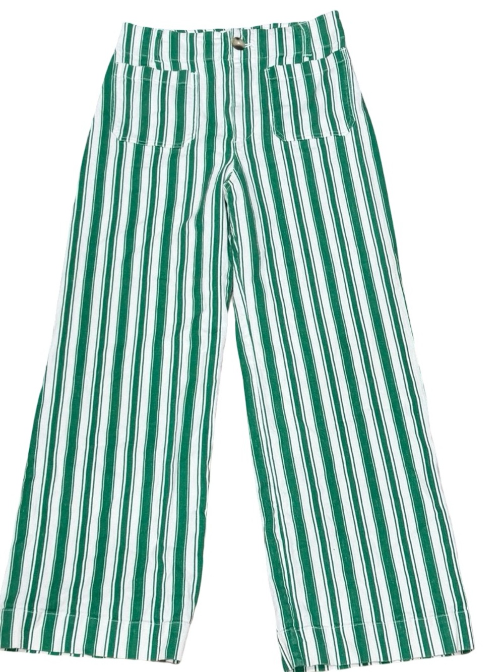 ๐ฟ Maeve Anthropologie The Colette Striped Wide-Leg Pants Green White Size 28 - Picture 2 of 14